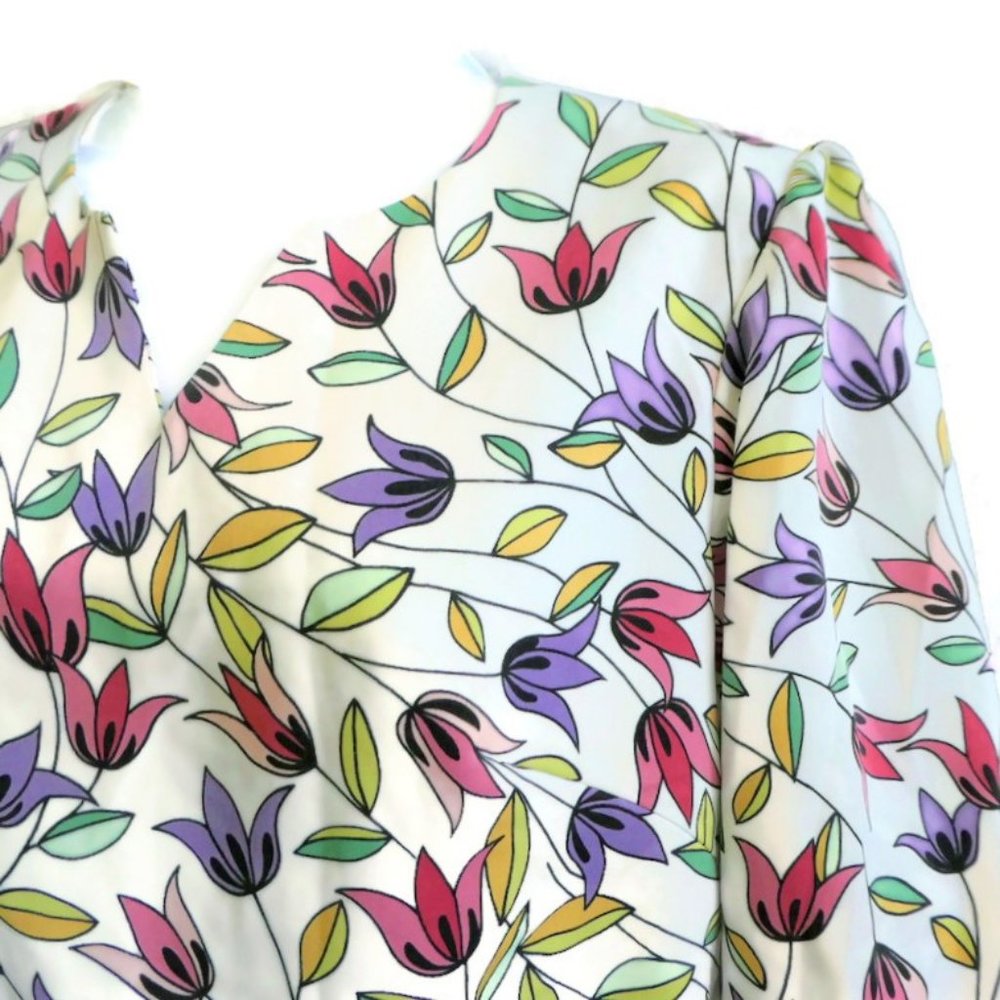 Tulip Floral Blouse Split Neck Homemade Vintage S M